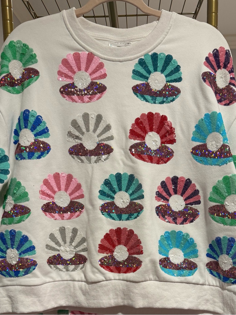 QUEEN OF SPARKLES White Sweatshirt with Multicolor Sequin Shells